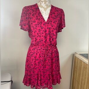Blue rain - Red knee length floral Dress